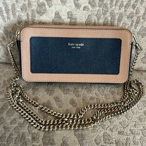 Kate Spade Margaux Mini double zip blue and tan leather crossbody NWOT